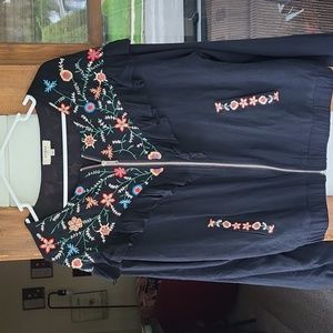 Umgee | black floral embroidered jacket with fringe accent size large..CUTEEEE